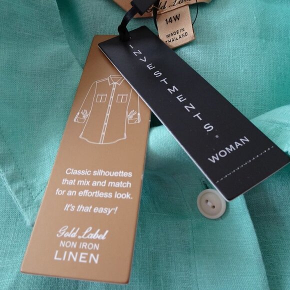 Investments Linen Blouse Top Women's 14W Green Roll Tab Sleeves - Picture 7 of 10